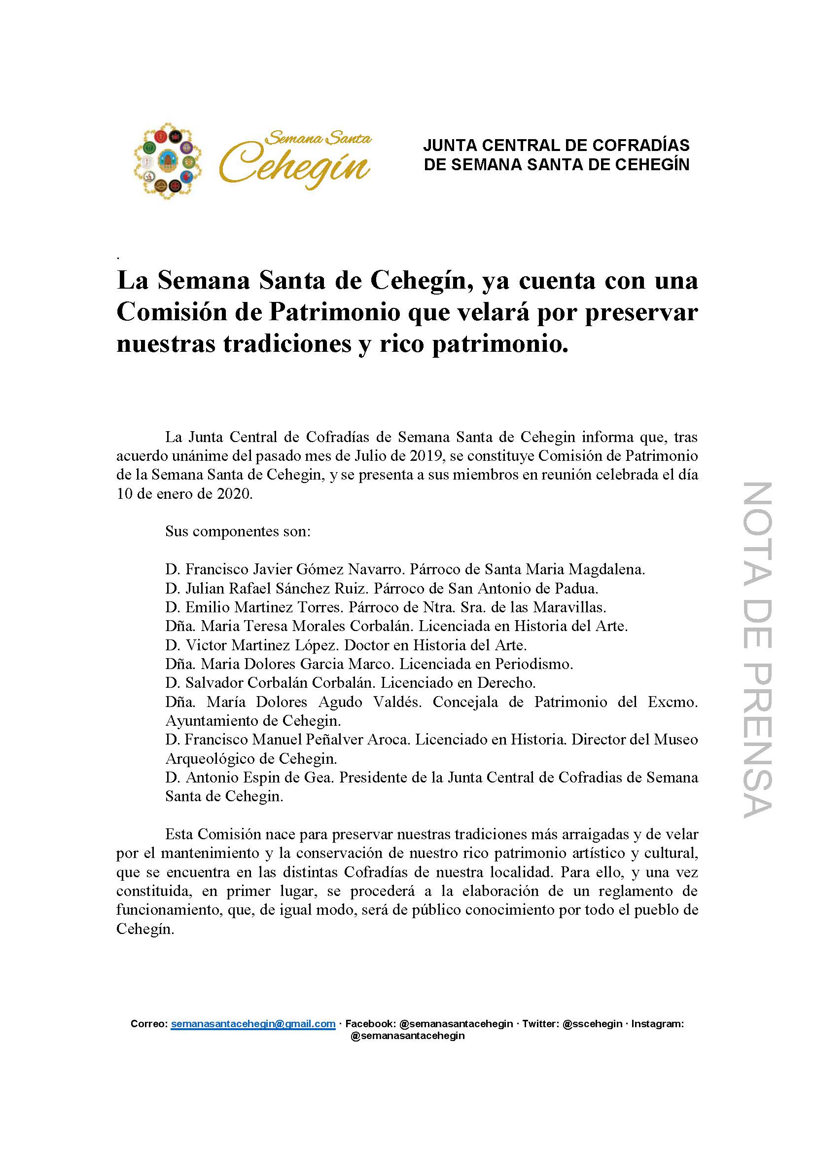 Nota de prensa Comisión de Patrimonio